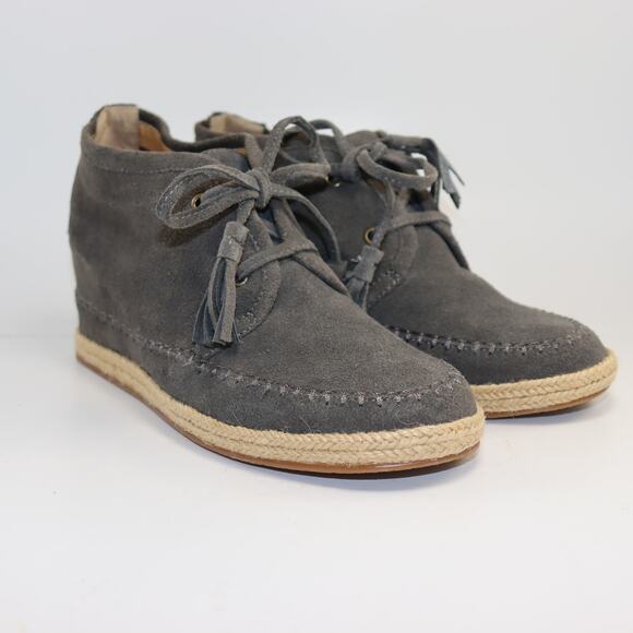 Crown Vintage Mac Suede Hidden Wedge Sz 8 Bootie Tassel Lace Gray - Picture 1 of 6